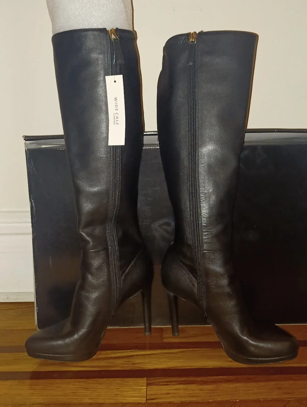 NINE WEST QUIZME HIGH LEATHER BOOTS IN BLACK (Wide Calf)